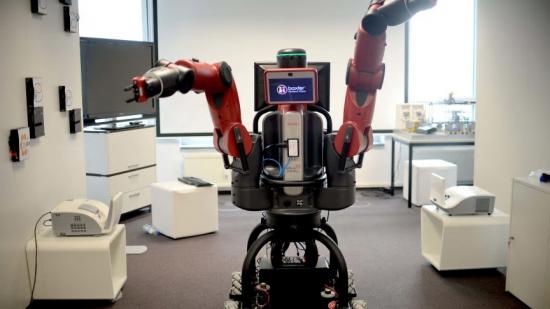 Robot av modellen Baxter, av samma typ som finns på robotlabbet vid Högskolan i Gävle.