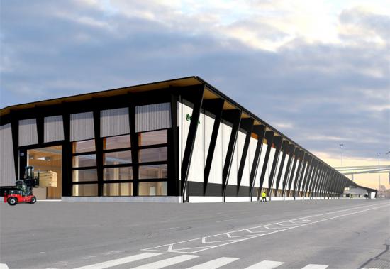 Konceptbild av Södras nya KL-träfabrik.
