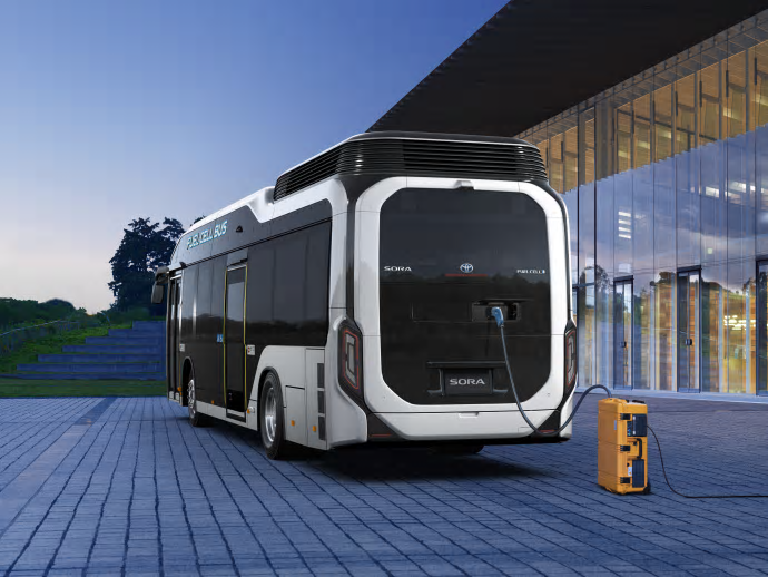 Stadsbussen Sora drivs av elmotorer som får sin energi från vätgasdrivna bränsleceller.