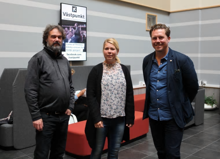 Ola Lindberg, Sara Ekström och Johan Lundin vid kick-offen för GRADE på Högskolan Väst i Trollhättan.