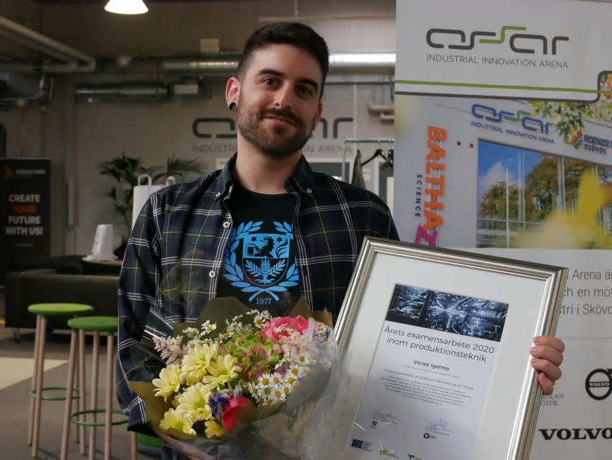 Victor Igelmo, pristagare av ”&Aring;rets produktionstekniska student” och student vid masterprogrammet Intelligent Automation.