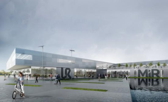 Arkitektens visionsbild av Cobot Hub i Odense.
