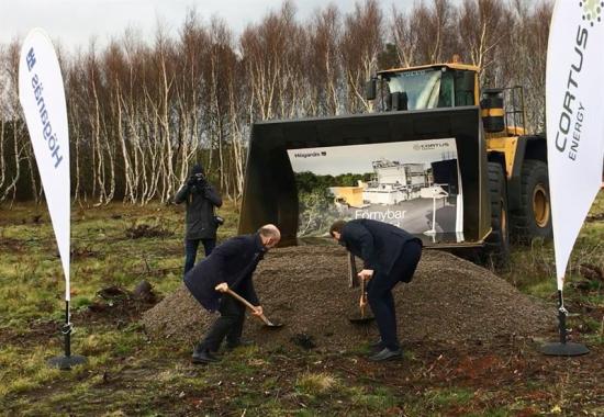 Första spadtaget av Fredrik Emilson, VD Höganäs AB och Rolf Ljunggren, VD Cortus Energy