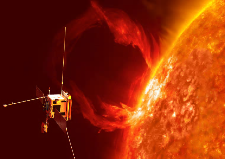 Illustration av Solar Orbiter som inom kort skjuts upp med destination solen. IRF bidrar till instrumentet Radio and Plasma Waves (RPW).