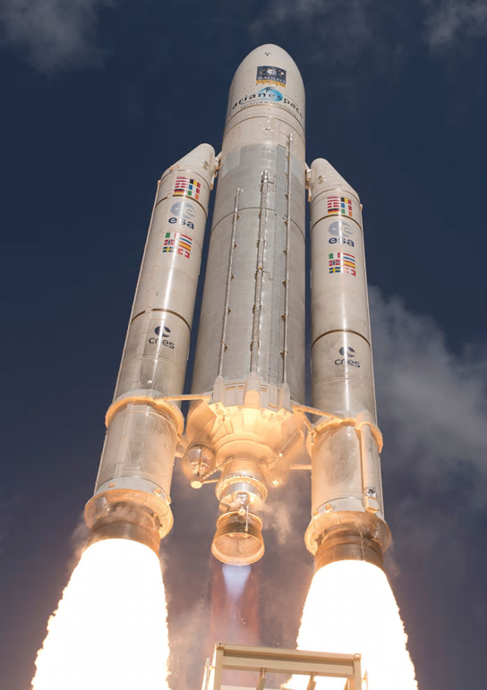 En Ariane 5 lyfter från Kourou i franska Guyana.