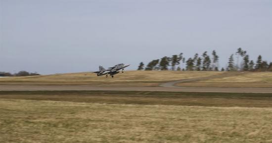 Bild från de första flygproverna med sin nya radar för stridsflygplan.