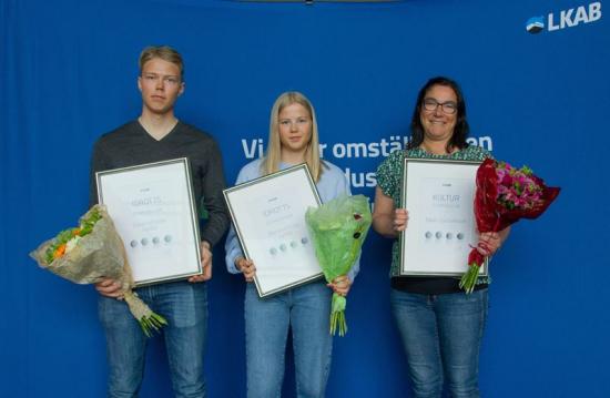 David Lantto, Lina Lantto och Malin Samuelsson fick LKAB:s idrotts- respektive kulturstipendium 2022.