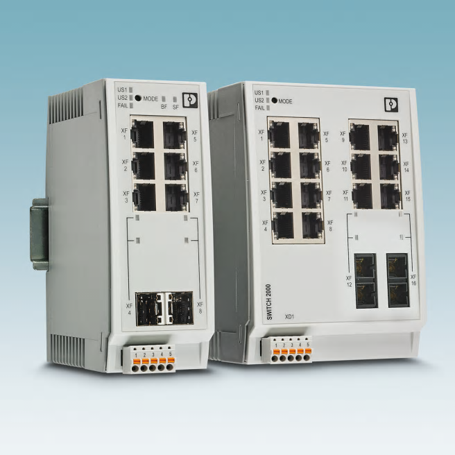 Industriella Switchar för montage på DIN-Skena med managed funktionalitet som redundans, RMON, DHCP server etc.