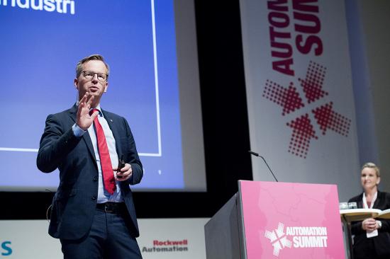 Näringsminister Mikael Damberg under Automation Summit 2017, Aros Congress Center Västerås.