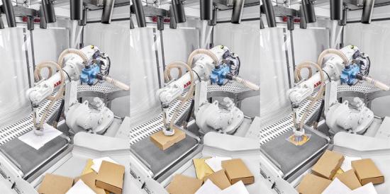 En ABB-robot sorterar olika sorters paket med Covariant AI.