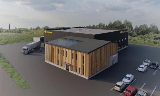 Illustration över Epirocs nya lokaler på Hedensbyn i Skellefteå (bilden är en illustration).